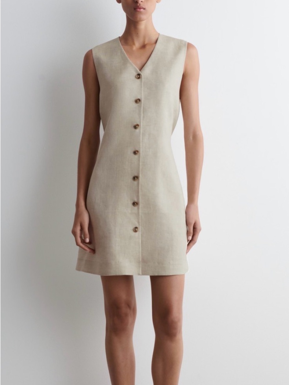 COS Sleeveless Button-Front Linen Shift Dress in Oatmeal